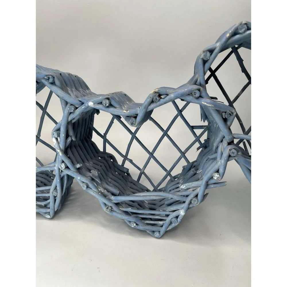 Heart Shaped Woven Twig Grapevine  Wall decor Blue rustic primitive cottage